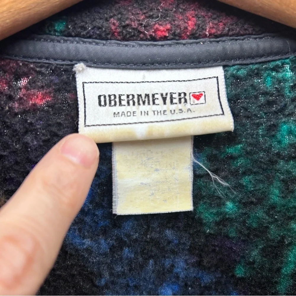 Vintage Obermeyer Fleece Jacket 90s Colorful Zip Front Made in USA Size Medium